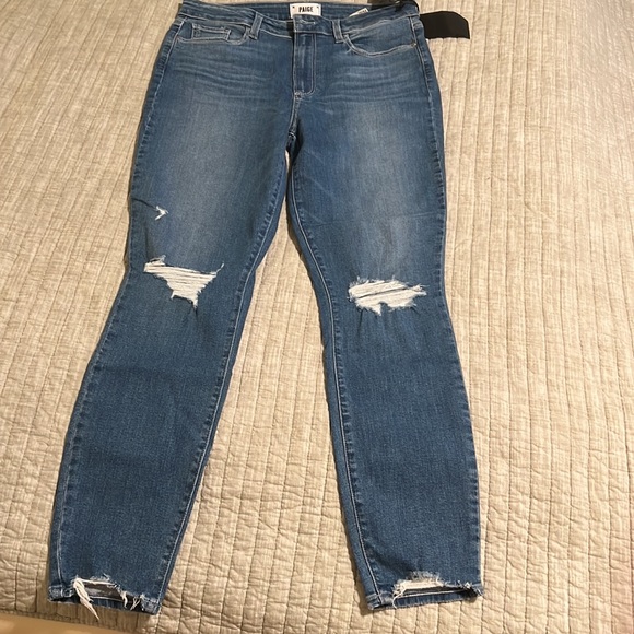 🔥🔥PAIGE Transcend Hoxton Ripped High Waist Ankle Skinny Jeans - Picture 10 of 16